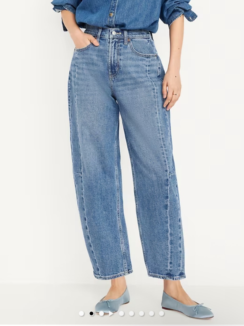 Barrel Leg Horseshoe Old Navy High Waisted Jeans Size 6 Medium Wash Relaxed EUC